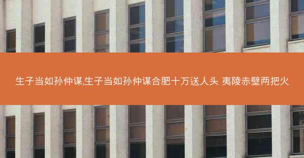 生子当如孙仲谋,生子当如孙仲谋合肥十万送人头 夷陵赤壁两把火